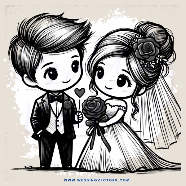 the bride and groom with roses