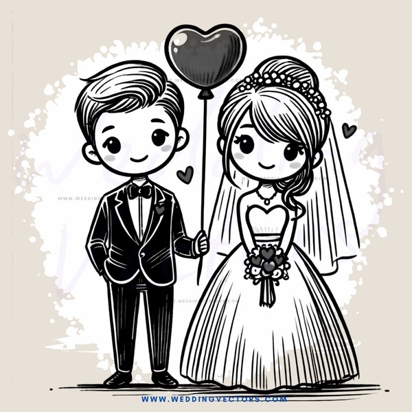 groom and bride posing with balloon heart