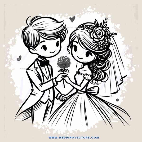 a bride and groom with flowers