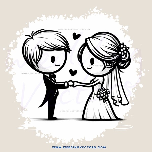 a boy and girl holding hands, with hearts floating around them