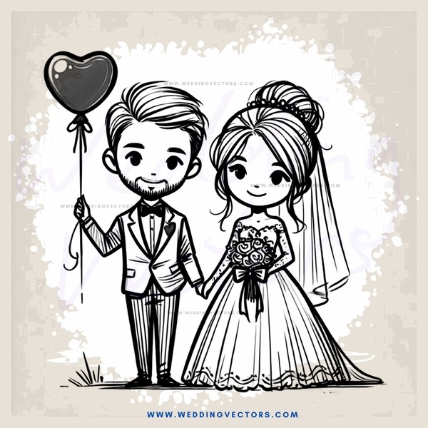 married couple holding balloon and flowers
