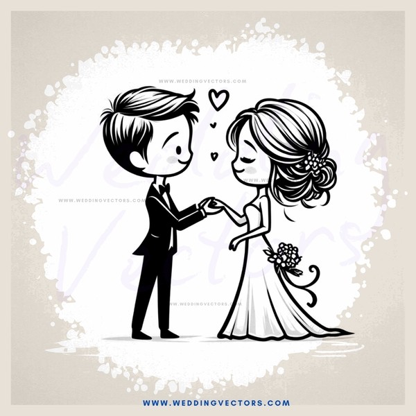 wedding couple sharing kissing moment in outline art drawing