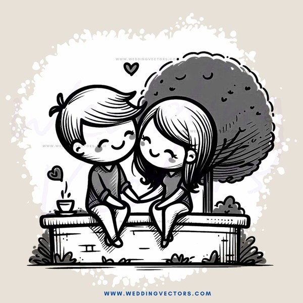 couple sitting on bench looking at tree with hearts and stars