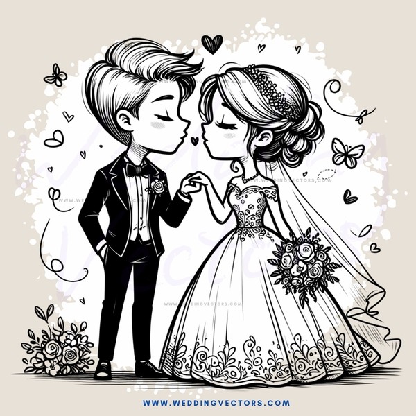 a couple kissing with flowers and butterflies around them