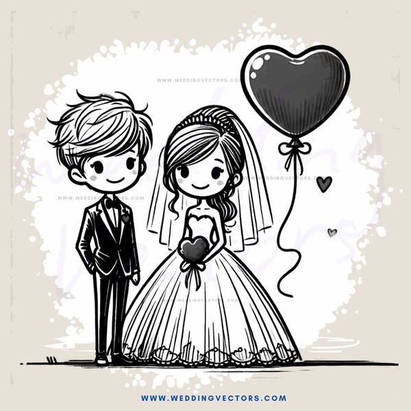 wedding couple posing for picture with balloon decoration