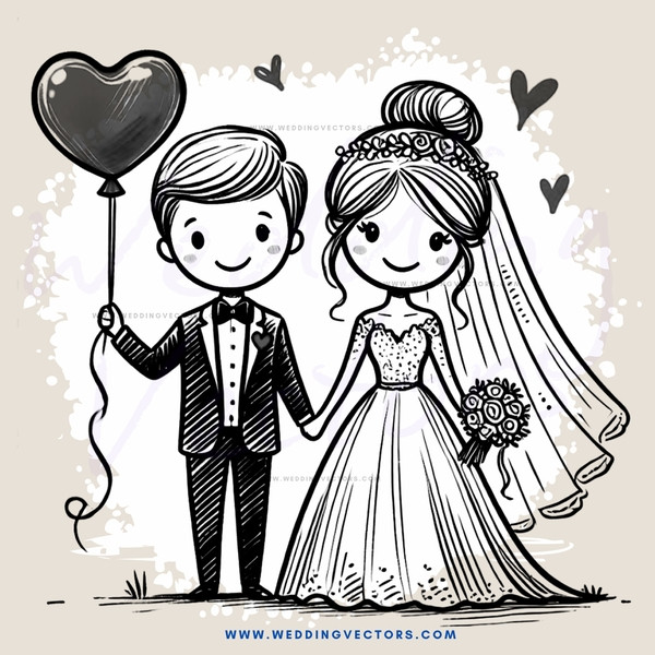 black and white wedding illustration