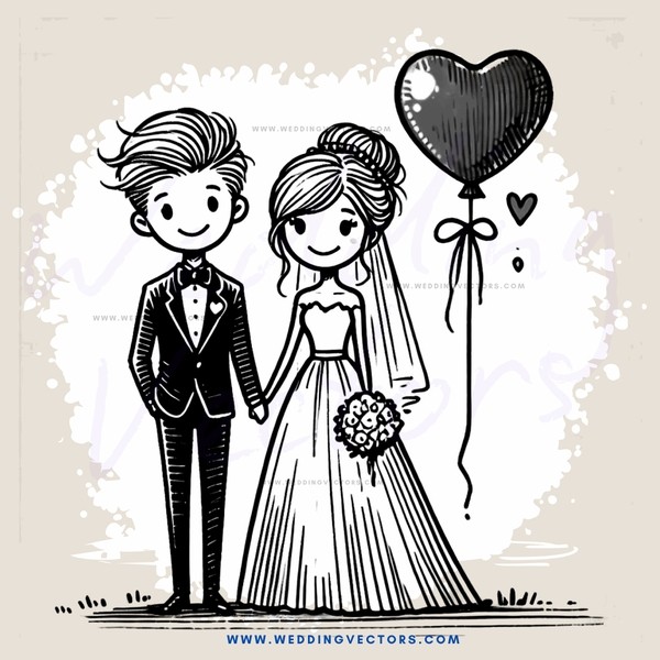 a wedding couple and balloon