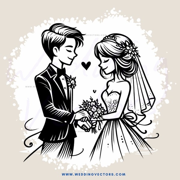 bride and groom in black and white