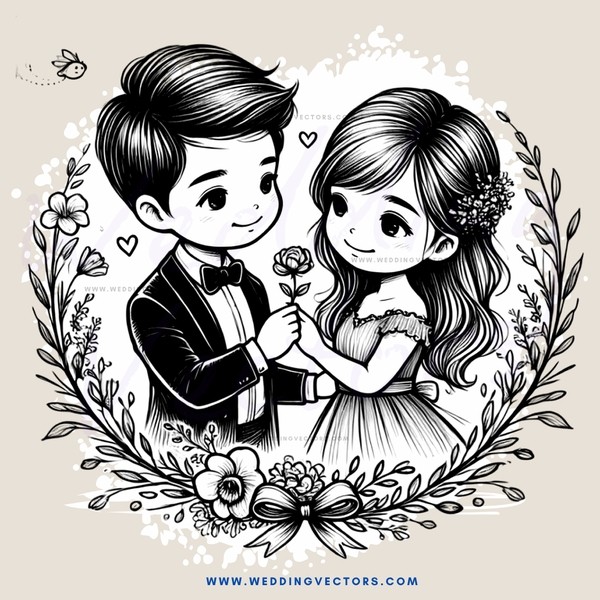 a boy and girl holding a rose flower
