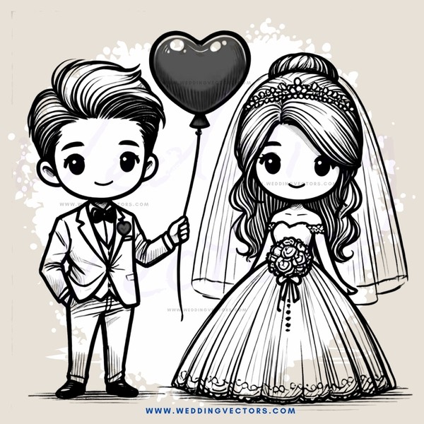 married couple with heart balloon and bouquet