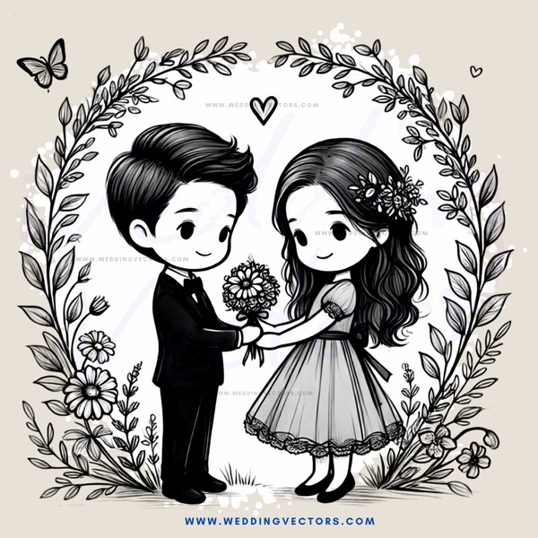 a boy and girl holding a flower