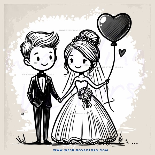 a bride and groom with an airborne heart