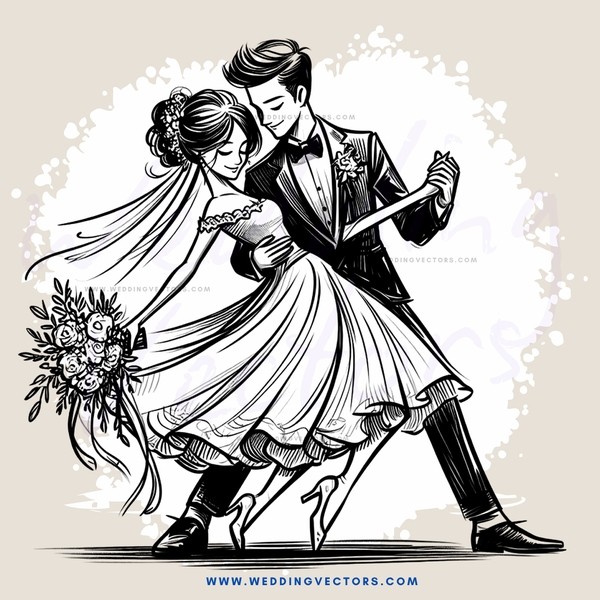 couple dance in black and white illustration