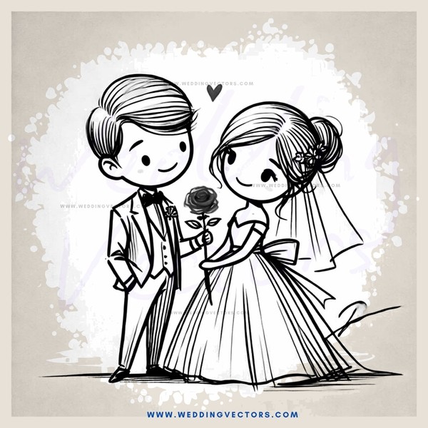 groom and bride in wedding outfit posing with rose