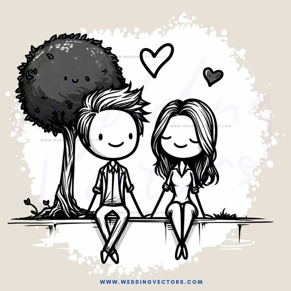 a boy and girl sitting on a bench under a tree