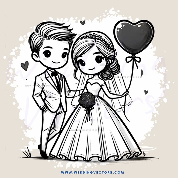 a bride and groom holding a heart