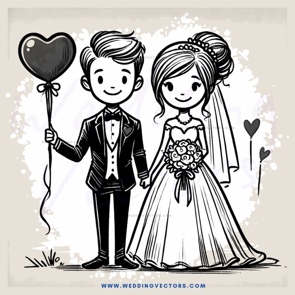 a bride and groom with a heart