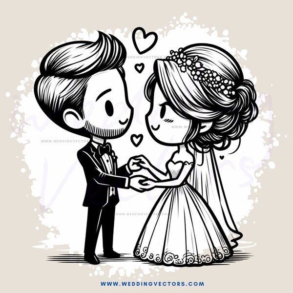 a man and woman holding hands in wedding attire