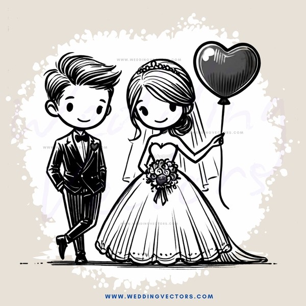 a cartoon couple on their wedding day