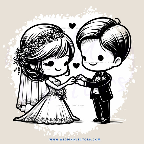 the bride and groom are holding hands