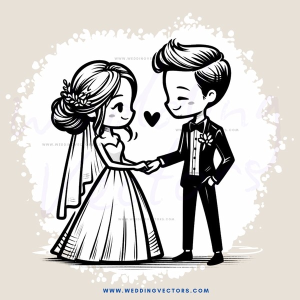 wedding couple shake hands and smile at each other