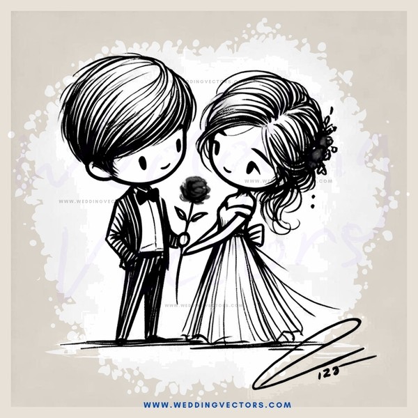 young couple holding flowers