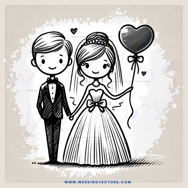 bride and groom with heart shaped balloon