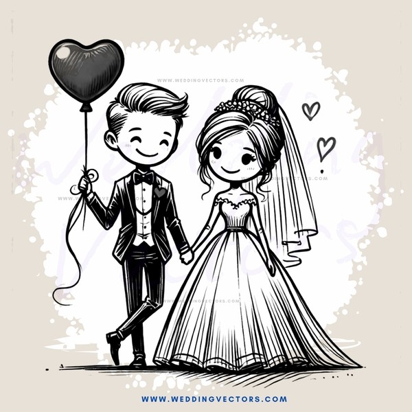 a man and woman holding hands and balloons
