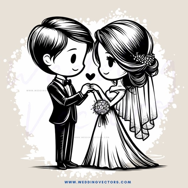 a black and white wedding illustration with hearts