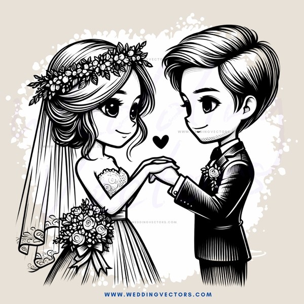 a bride and groom holding hands