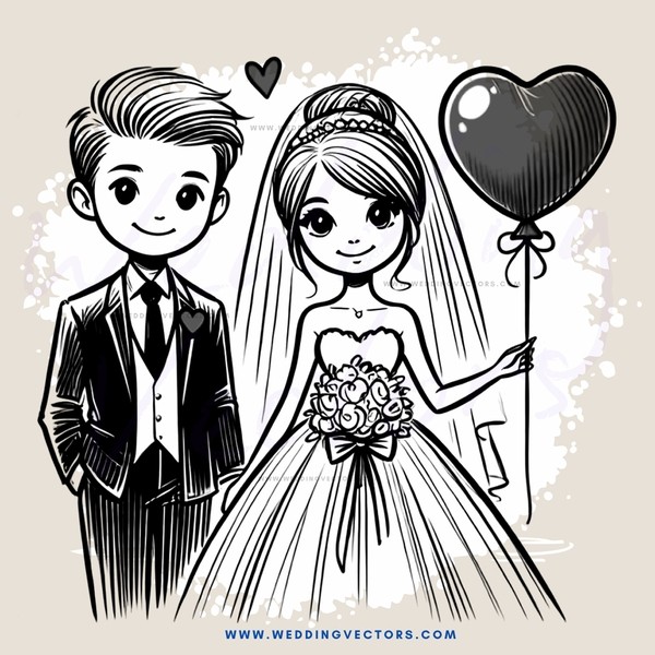 wedding animation clip with heart shape and balloon