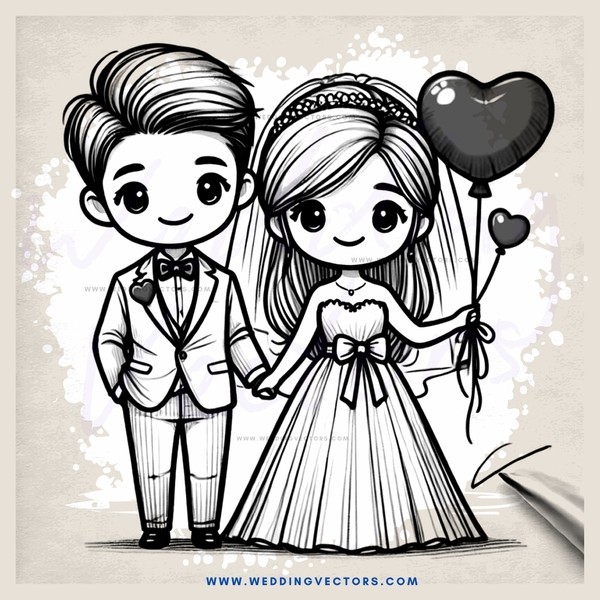 wedding cartoon of a man and woman with their hands tied