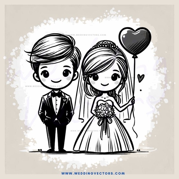 a bride and groom hold hands with balloons