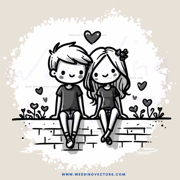 boy and girl sitting on bricks
