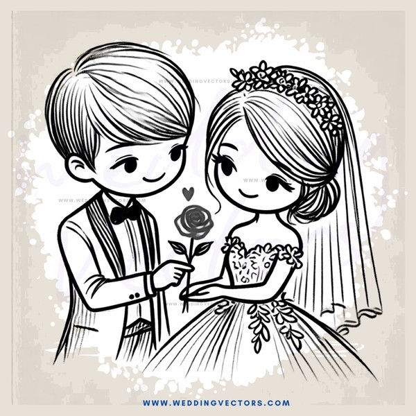 a boy gives a rose to a bride