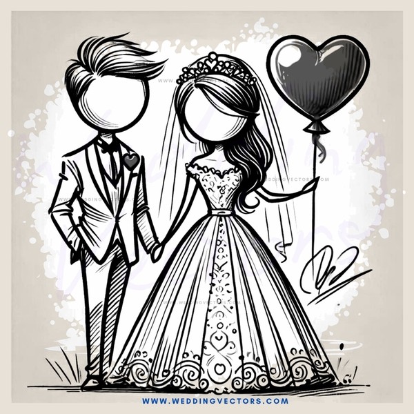 bride and groom with heart balloon