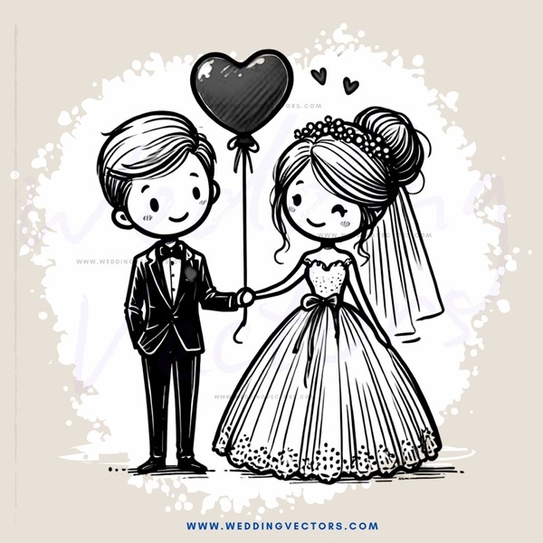 groom and bride posing with balloon heart