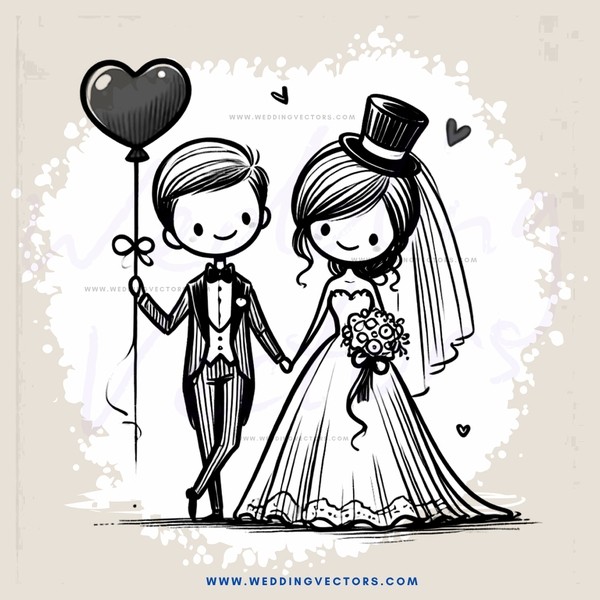 a couple holding hands and a balloon