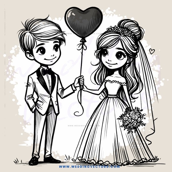 boy and girl holding heart balloon and flower garland
