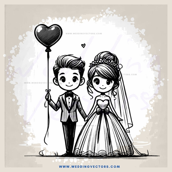 a boy and girl holding hands and a balloon