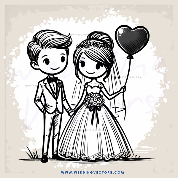 groom and bride holding balloon