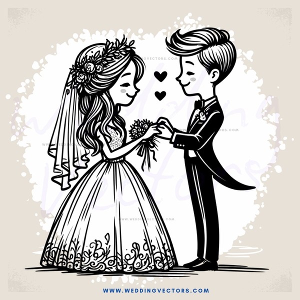 a wedding couple holding hands and flowers