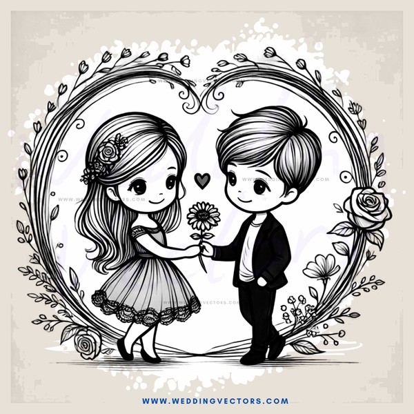 two people holding flowers in an oval frame