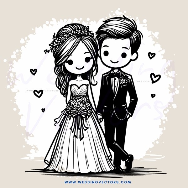 a bride and groom in wedding attire