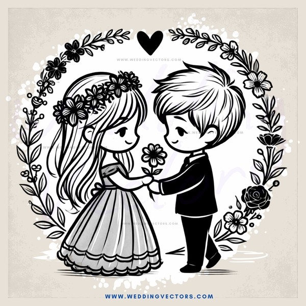 a boy and girl holding flowers