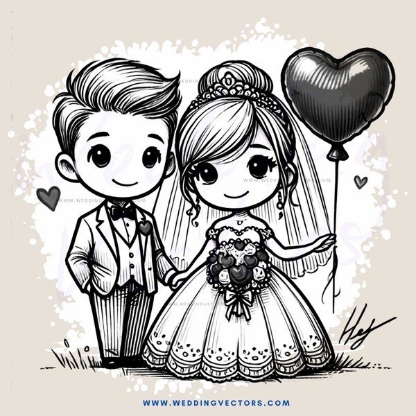 groom and bride posing with heart balloon