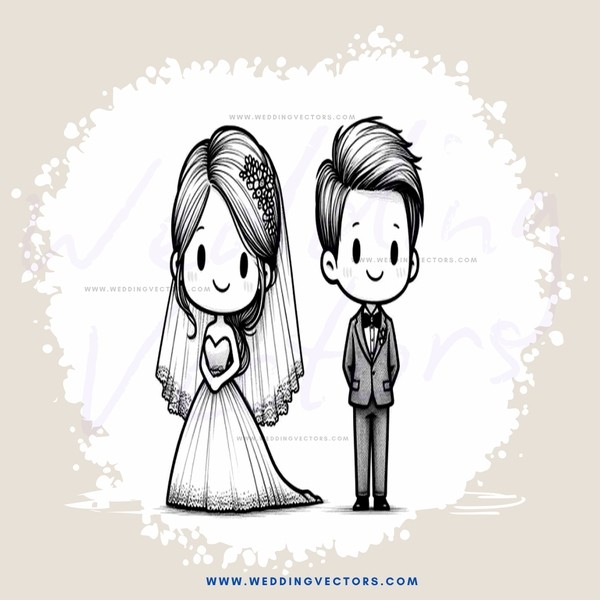a bride and groom cartoon illustration