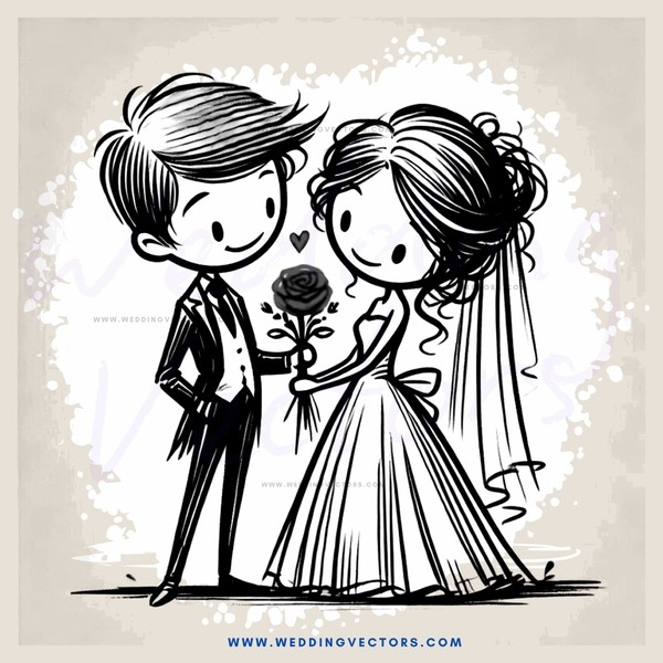 a couple standing together with a rose in hand