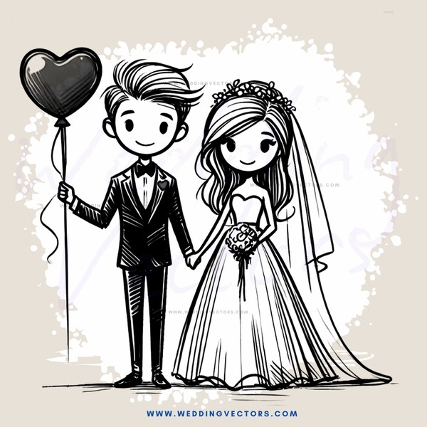 a wedding picture with balloons and hearts