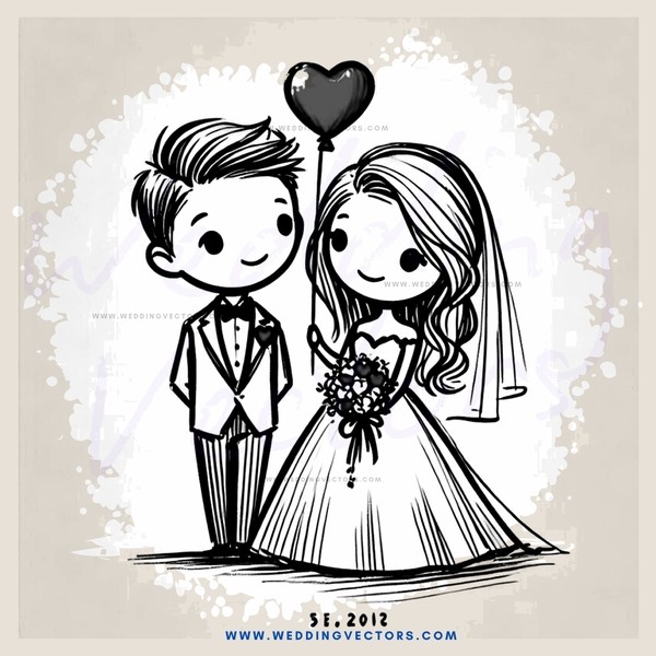 a black and white wedding illustration from 2012